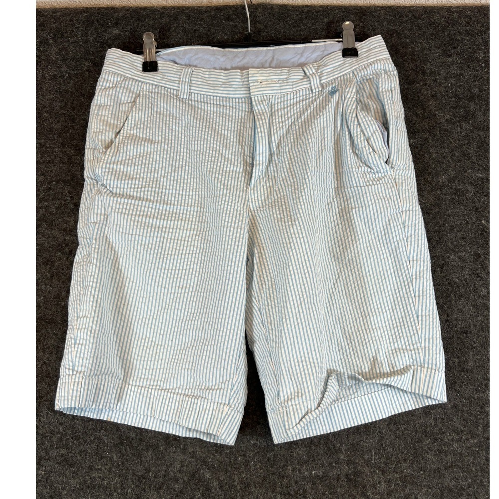 Brooks Brothers Red Fleece Mens W30 Seersucker Shorts Blue White Striped Cotton
